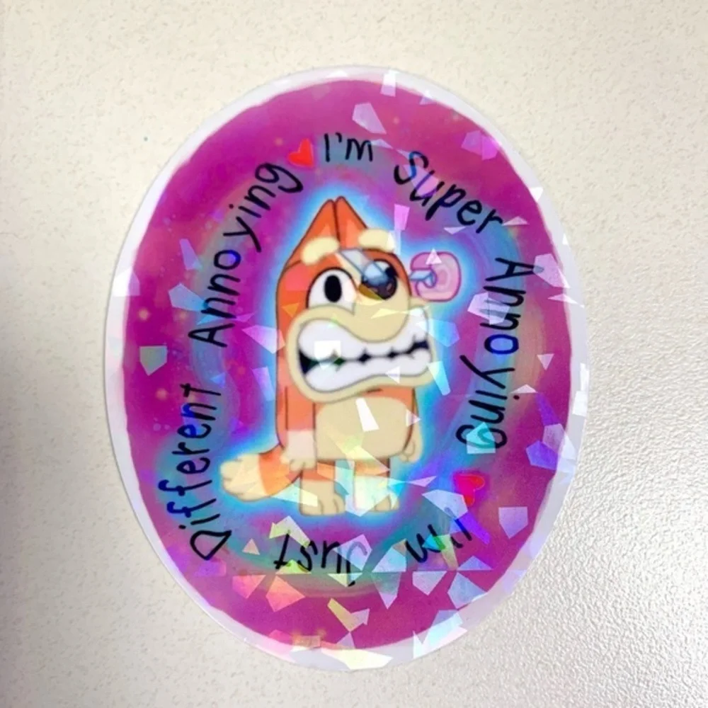 Bluey Bingo Sticker, Holographic Crackle Decal, Clear Backing